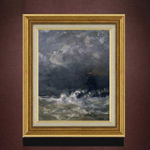 【油絵 直筆仕上げ】メスダフ Lighthouse in Breaking Waves F6 【アップグレード額】 絵画 販売 6号 油彩 抽象画 558×467mm 複製画 送料無料 プレゼント ギフト 開店祝い 開業祝い 退職祝い 新築祝い リビング 玄関 モダン アートフレーム 壁掛け