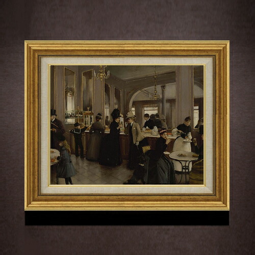 【油絵 直筆仕上げ】ジャン・ベロー La Patisserie Gloppe F6 【アップグレード額】 絵画 販売 6号 油彩 風景画 558×467mm 複製画 送料無料 プレゼント ギフト 開店祝い 開業祝い 退職祝い 新築祝い リビング 玄関 モダン アートフレーム 壁掛け