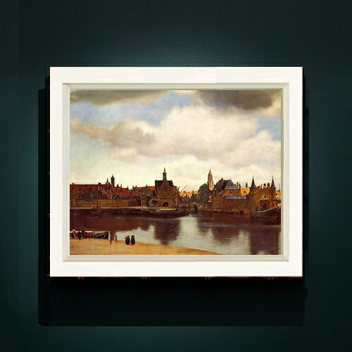 【油絵 直筆仕上げ】デルフトの眺望 F6 【シンプルフレーム】 絵画 販売 6号 油彩 風景画 440&times;348mm 複製画 送料無料 プレゼント ギフト 開店祝い 開業祝い 退職祝い 新築祝い リビング 玄関 モダン アートフレーム 壁掛け｜絵画販売アートレスト