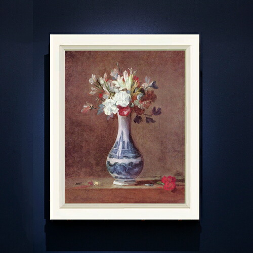 【油絵 直筆仕上げ】シャルダン 花瓶の花 F6 【シンプルフレーム】 絵画 販売 6号 油彩 静物画 440&times;348mm 複製画 送料無料 プレゼント ギフト 開店祝い 開業祝い 退職祝い 新築祝い リビング 玄関 モダン アートフレーム 壁掛け｜絵画販売アートレスト