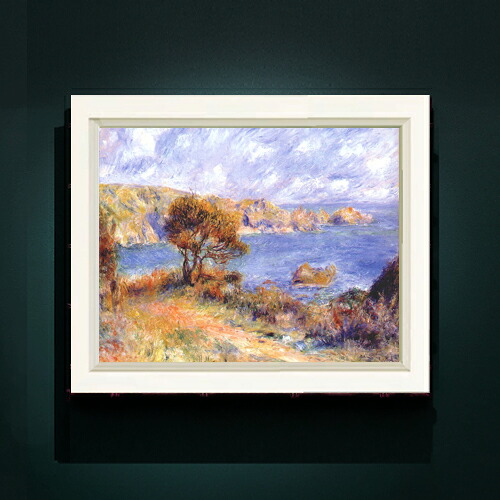 【油絵 直筆仕上げ】ルノワール ガーンジーの風景 F6 【シンプルフレーム】 絵画 販売 6号 油彩 風景画 440&times;348mm 複製画 送料無料 プレゼント ギフト 開店祝い 開業祝い 退職祝い 新築祝い リビング 玄関 モダン アートフレーム 壁掛け｜絵画販売アートレスト