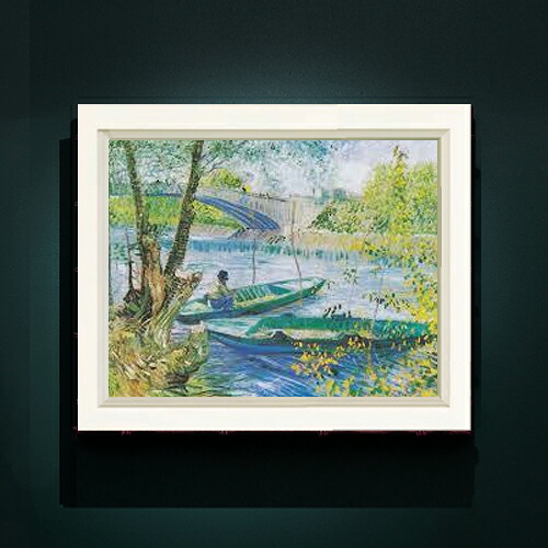 【油絵 直筆仕上げ】ゴッホ 春の釣り F6 【シンプルフレーム】 絵画 販売 6号 油彩 風景画 440&times;348mm 複製画 送料無料 プレゼント ギフト 開店祝い 開業祝い 退職祝い 新築祝い リビング 玄関 モダン アートフレーム 壁掛け｜絵画販売アートレスト