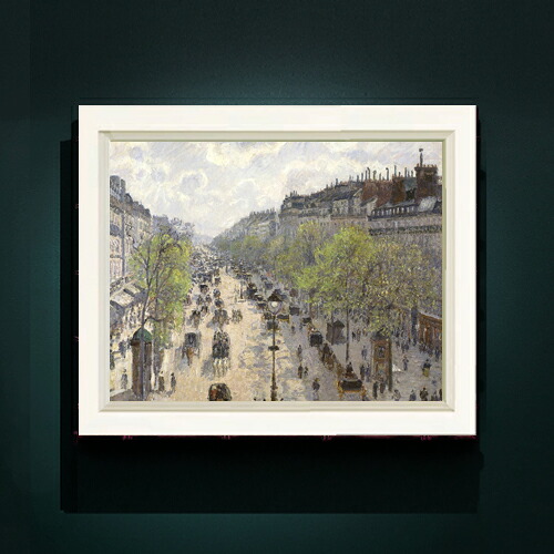 【油絵 直筆仕上げ】カミーユ・ピサロ Boulevard Montmartre, Spring F6 【シンプルフレーム】 絵画 販売 6号 油彩 風景画 440&times;348mm 複製画 送料無料 プレゼント ギフト 開店祝い 開業祝い 退職祝い 新築祝い リビング 玄関 モダン アートフレーム 壁掛け｜絵画販売アートレスト