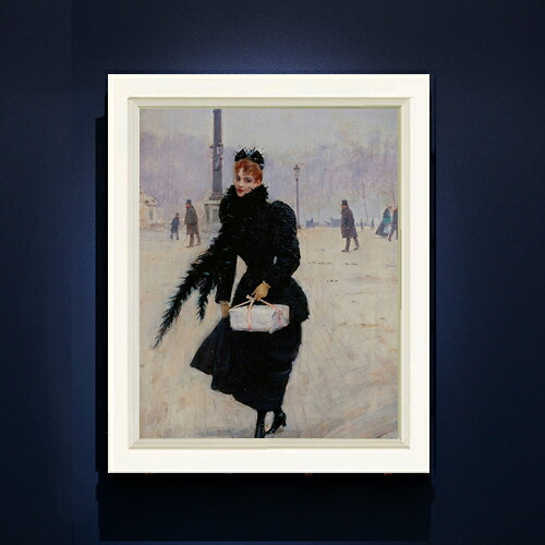 【油絵 直筆仕上げ】ジャン・ベロー コンコルド広場のパリジェンヌ F6 【シンプルフレーム】 絵画 販売 6号 油彩 人物画 440&times;348mm 複製画 送料無料 プレゼント ギフト 開店祝い 開業祝い 退職祝い 新築祝い リビング 玄関 モダン アートフレーム 壁掛け｜絵画販売アートレスト 23,287円