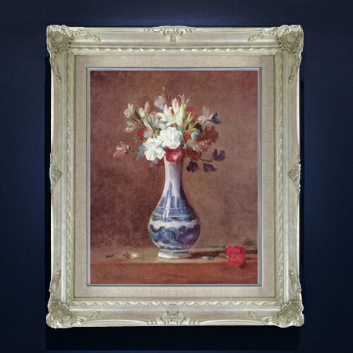 【油絵 直筆仕上げ】シャルダン 花瓶の花 F6 【アップグレード額縁】 絵画 販売 6号 油彩 静物画 552×461mm 複製画 送料無料 プレゼント ギフト 開店祝い 開業祝い 退職祝い 新築祝い リビング 玄関 アートフレーム 壁掛け