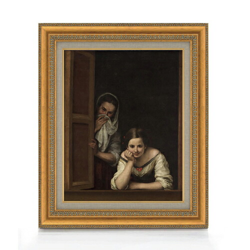 【油絵 直筆仕上げ】ムリーリョ Two Women at a Window F6 【額入り】 絵画 販売 6号 油彩 人物画 558×467mm 複製画 送料無料 プレゼント ギフト 開店祝い 開業祝い 退職祝い 新築祝い リビング 玄関 モダン アートフレーム 壁掛け|絵画販売アートレスト