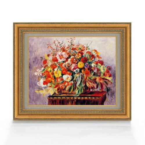 【油絵 直筆仕上げ】ルノワール バスケットの花々 F6 【額入り】 絵画 販売 6号 油彩 静物画 558&times;467mm 複製画 送料無料 プレゼント ギフト 開店祝い 開業祝い 退職祝い 新築祝い リビング 玄関 モダン アートフレーム 壁掛け｜絵画販売アートレスト