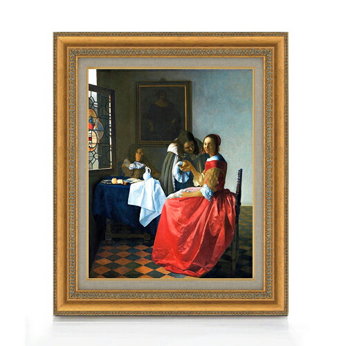 【油絵 直筆仕上げ】フェルメール ワイングラスを持つ娘 F6 【額入り】 絵画 販売 6号 油彩 人物画 558&times;467mm 複製画 送料無料 プレゼント ギフト 開店祝い 開業祝い 退職祝い 新築祝い リビング 玄関 モダン アートフレーム 壁掛け｜絵画販売アートレスト