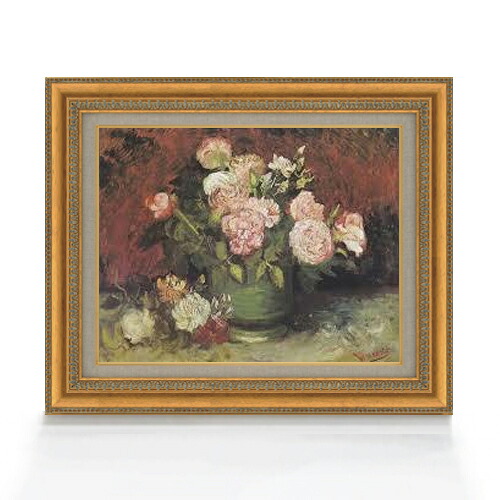 【油絵 直筆仕上げ】ゴッホ ボタンとバラのある器 F6 【額入り】 絵画 販売 6号 油彩 静物画 558×467mm 複製画 送料無料 プレゼント ギフト 開店祝い 開業祝い 退職祝い 新築祝い リビング 玄関 モダン アートフレーム 壁掛け|絵画販売アートレスト
