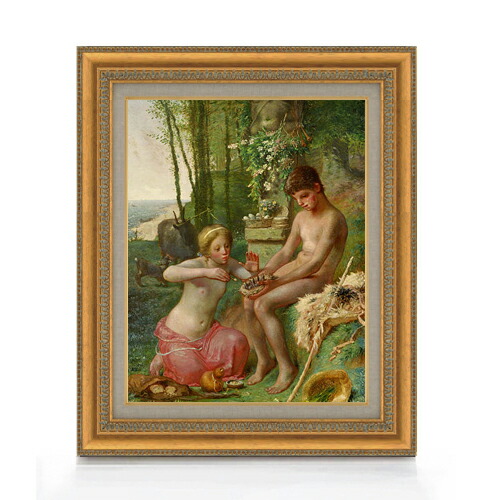 【油絵 直筆仕上げ】ミレー 春(ダフニスとクロエ) F6 【額入り】 絵画 販売 6号 油彩 風景画 558×467mm 複製画 送料無料 プレゼント ギフト 開店祝い 開業祝い 退職祝い 新築祝い リビング 玄関 モダン アートフレーム 壁掛け|絵画販売アートレスト