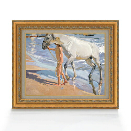 【油絵 直筆仕上げ】ソローリャ The Horses Bath F6 【額入り】 絵画 販売 6号 油彩 風景画 558×467mm 複製画 送料無料 プレゼント ギフト 開店祝い 開業祝い 退職祝い 新築祝い リビング 玄関 モダン アートフレーム 壁掛け|絵画販売アートレスト
