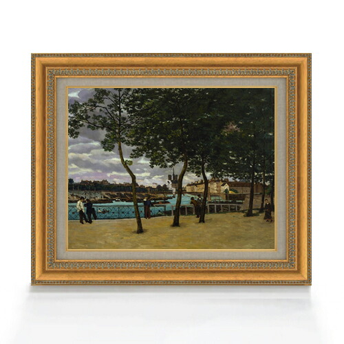 【油絵 直筆仕上げ】ギヨマン View of the Seine, Paris F6 【額入り】 絵画 販売 6号 油彩 風景画 558&times;467mm 複製画 送料無料 プレゼント ギフト 開店祝い 開業祝い 退職祝い 新築祝い リビング 玄関 モダン アートフレーム 壁掛け｜絵画販売アートレスト