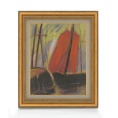 【油絵 直筆仕上げ】パルジャイ 赤いヨット F6 【額入り】 絵画 販売 6号 油彩 抽象画 558&times;467mm 複製画 送料無料 プレゼント ギフト 開店祝い 開業祝い 退職祝い 新築祝い リビング 玄関 モダン アートフレーム 壁掛け｜絵画販売アートレスト
