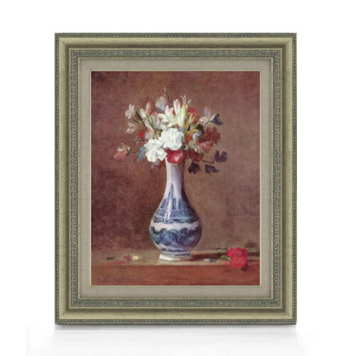 【油絵 直筆仕上げ】シャルダン 花瓶の花 F6 【額入り】 絵画 販売 6号 油彩 静物画 558×467mm 複製画 送料無料 プレゼント ギフト 開店祝い 開業祝い 退職祝い 新築祝い リビング 玄関 モダン アートフレーム 壁掛け|絵画販売アートレスト
