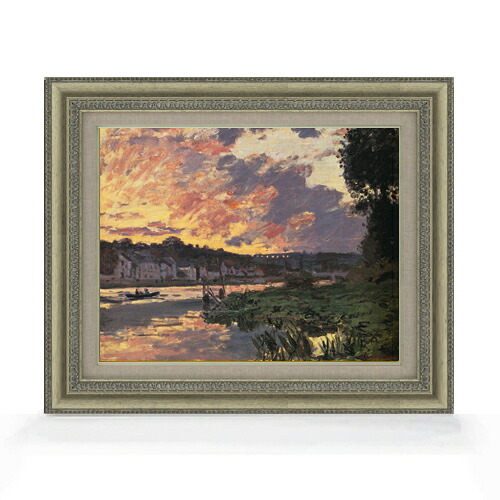 【油絵 直筆仕上げ】クロード・モネ ブジーヴァルのセーヌ川、夕暮れ F6 【額入り】 絵画 販売 6号 油彩 風景画 558×467mm 複製画 送料無料 プレゼント ギフト 開店祝い 開業祝い 退職祝い 新築祝い リビング 玄関 モダン アートフレーム 壁掛け|絵画販売アートレスト