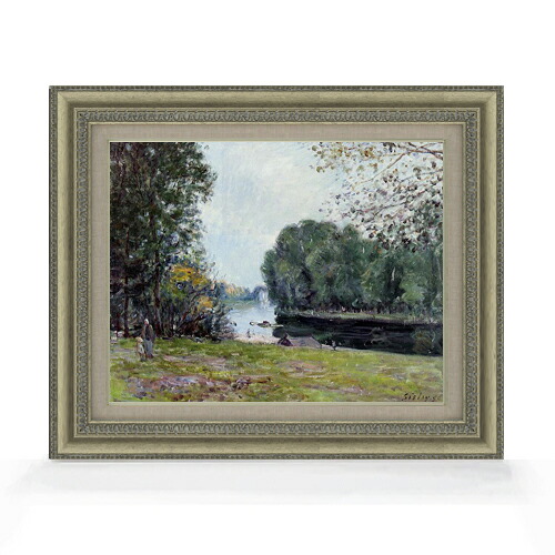 【油絵 直筆仕上げ】シスレー サマーリバー F6 【額入り】 絵画 販売 6号 油彩 風景画 558&times;467mm 複製画 送料無料 プレゼント ギフト 開店祝い 開業祝い 退職祝い 新築祝い リビング 玄関 モダン アートフレーム 壁掛け｜絵画販売アートレスト