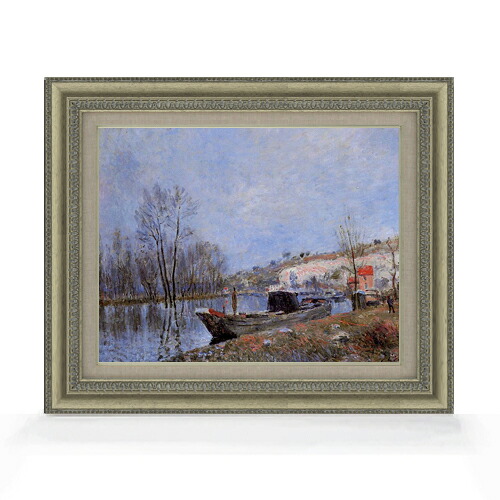 【油絵 直筆仕上げ】シスレー モレへ向かう川辺の道 F6 【額入り】 絵画 販売 6号 油彩 風景画 558×467mm 複製画 送料無料 プレゼント ギフト 開店祝い 開業祝い 退職祝い 新築祝い リビング 玄関 モダン アートフレーム 壁掛け|絵画販売アートレスト