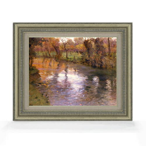 【油絵 直筆仕上げ】フリット・タヴロー 川の畔の果樹園 F6 【額入り】 絵画 販売 6号 油彩 風景画 558&times;467mm 複製画 送料無料 プレゼント ギフト 開店祝い 開業祝い 退職祝い 新築祝い リビング 玄関 モダン アートフレーム 壁掛け｜絵画販売アートレスト