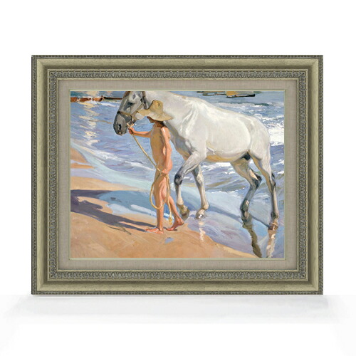 【油絵 直筆仕上げ】ソローリャ The Horses Bath F6 【額入り】 絵画 販売 6号 油彩 風景画 558×467mm 複製画 送料無料 プレゼント ギフト 開店祝い 開業祝い 退職祝い 新築祝い リビング 玄関 モダン アートフレーム 壁掛け|絵画販売アートレスト