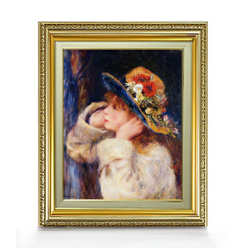 在庫一掃 ルノワール 花飾りの帽子の少女 F6 油絵 直筆仕上げ 複製画 額縁付 絵画 販売 6号 油彩 人物画 554 463mm 送料無料 F602g 03 Planwaerts De