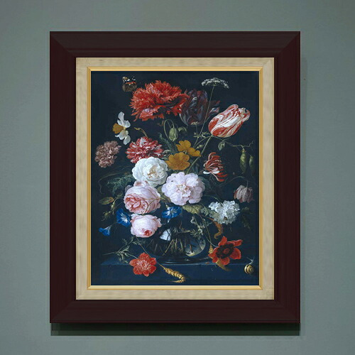【油絵 直筆仕上げ】デ・ヘーム 花瓶と花 F6 【額入り】 絵画 販売 6号 油彩 静物画 556×465mm 複製画 送料無料 プレゼント ギフト 開店祝い 開業祝い 退職祝い 新築祝い リビング 玄関 モダン アートフレーム 壁掛け