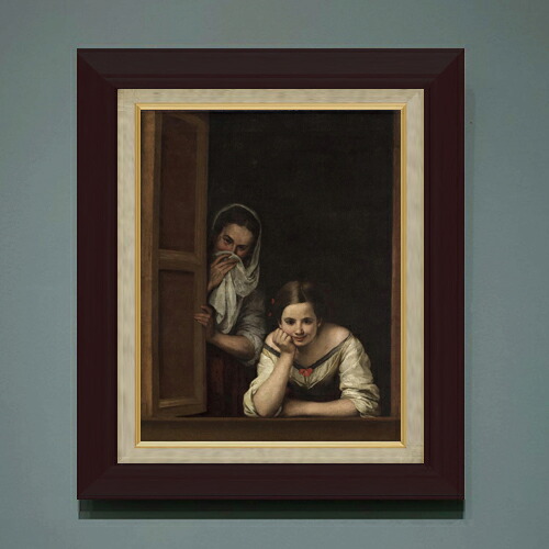 【油絵 直筆仕上げ】ムリーリョ Two Women at a Window F6 【額入り】 絵画 販売 6号 油彩 人物画 556×465mm 複製画 送料無料 プレゼント ギフト 開店祝い 開業祝い 退職祝い 新築祝い リビング 玄関 モダン アートフレーム 壁掛け|絵画販売アートレスト