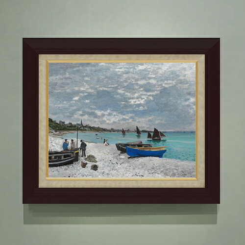 【油絵 直筆仕上げ】クロード・モネ The Beach at Sainte -Adresse F6 【額入り】 絵画 販売 6号 油彩 風景画 556×465mm 複製画 送料無料 プレゼント ギフト 開店祝い 開業祝い 退職祝い 新築祝い リビング 玄関 モダン アートフレーム 壁掛け