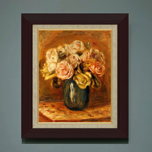 【油絵 直筆仕上げ】ルノワール Roses in a Blue Vase F6 【額入り】 絵画 販売 6号 油彩 静物画 556&times;465mm 複製画 送料無料 プレゼント ギフト 開店祝い 開業祝い 退職祝い 新築祝い リビング 玄関 モダン アートフレーム 壁掛け｜絵画販売アートレスト 20,860円