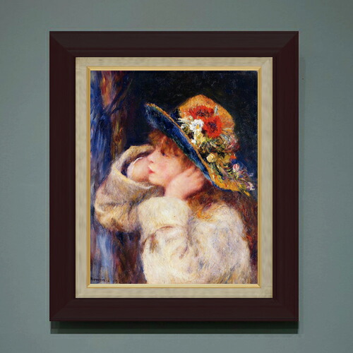 【油絵 直筆仕上げ】ルノワール 花飾りの帽子の少女 F6 【額入り】 絵画 販売 6号 油彩 人物画 556×465mm 複製画 送料無料 プレゼント ギフト 開店祝い 開業祝い 退職祝い 新築祝い リビング 玄関 モダン アートフレーム 壁掛け