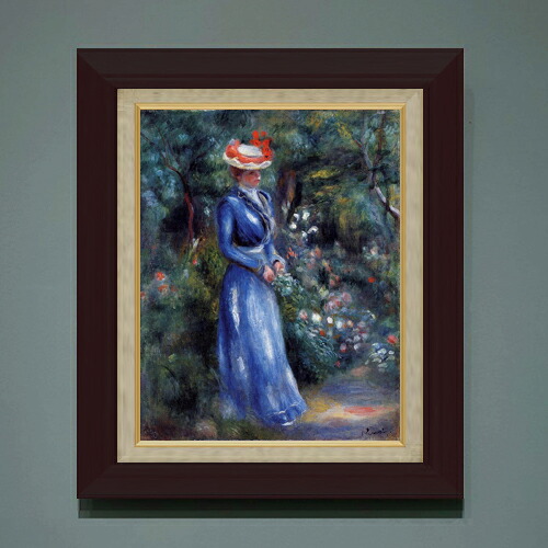 【油絵 直筆仕上げ】ルノワール 青いドレスの女、サン=クルーの庭にて F6 【額入り】 絵画 販売 6号 油彩 人物画 556×465mm 複製画 送料無料 プレゼント ギフト 開店祝い 開業祝い 退職祝い 新築祝い リビング 玄関 モダン アートフレーム 壁掛け|絵画販売アートレスト
