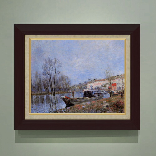 【油絵 直筆仕上げ】シスレー モレへ向かう川辺の道 F6 【額入り】 絵画 販売 6号 油彩 風景画 556&times;465mm 複製画 送料無料 プレゼント ギフト 開店祝い 開業祝い 退職祝い 新築祝い リビング 玄関 モダン アートフレーム 壁掛け｜絵画販売アートレスト