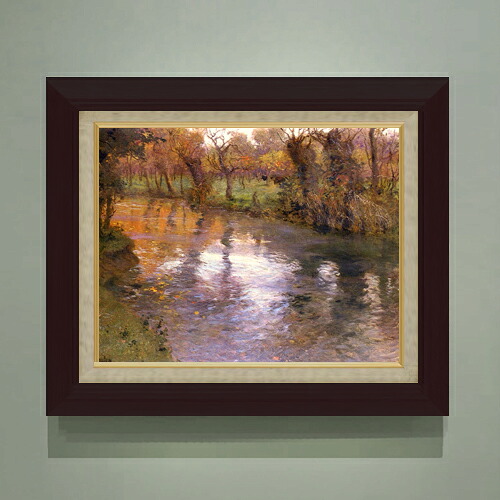 【油絵 直筆仕上げ】フリット・タヴロー 川の畔の果樹園 F6 【額入り】 絵画 販売 6号 油彩 風景画 556&times;465mm 複製画 送料無料 プレゼント ギフト 開店祝い 開業祝い 退職祝い 新築祝い リビング 玄関 モダン アートフレーム 壁掛け｜絵画販売アートレスト 21,158円
