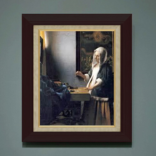 【油絵 直筆仕上げ】フェルメール 天秤を持つ女 F6 【額入り】 絵画 販売 6号 油彩 人物画 556×465mm 複製画 送料無料 プレゼント ギフト 開店祝い 開業祝い 退職祝い 新築祝い リビング 玄関 モダン アートフレーム 壁掛け