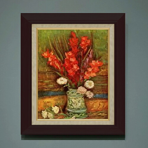 【油絵 直筆仕上げ】ゴッホ 赤いグラジオラスのある花瓶 F6 【額入り】 絵画 販売 6号 油彩 静物画 556×465mm 複製画 送料無料 プレゼント ギフト 開店祝い 開業祝い 退職祝い 新築祝い リビング 玄関 モダン アートフレーム 壁掛け