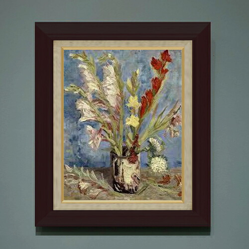【油絵 直筆仕上げ】ゴッホ グラジオラスのある花瓶 F6 【額入り】 絵画 販売 6号 油彩 静物画 556&times;465mm 複製画 送料無料 プレゼント ギフト 開店祝い 開業祝い 退職祝い 新築祝い リビング 玄関 モダン アートフレーム 壁掛け｜絵画販売アートレスト
