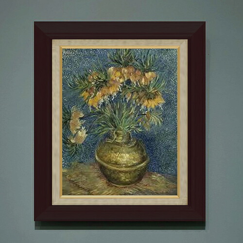 【油絵 直筆仕上げ】ゴッホ 銅の花瓶のアミガサユリ F6 【額入り】 絵画 販売 6号 油彩 静物画 556&times;465mm 複製画 送料無料 プレゼント ギフト 開店祝い 開業祝い 退職祝い 新築祝い リビング 玄関 モダン アートフレーム 壁掛け｜絵画販売アートレスト