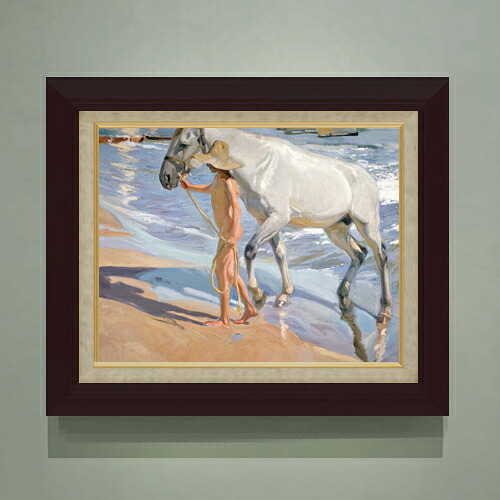 【油絵 直筆仕上げ】ソローリャ The Horses Bath F6 【額入り】 絵画 販売 6号 油彩 風景画 556×465mm 複製画 送料無料 プレゼント ギフト 開店祝い 開業祝い 退職祝い 新築祝い リビング 玄関 モダン アートフレーム 壁掛け|絵画販売アートレスト
