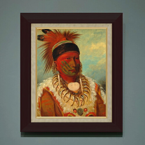 【油絵 直筆仕上げ】カトリン The White Cloud, Head Chief of the Iowas F6 【額入り】 絵画 販売 6号 油彩 人物画 556×465mm 複製画 送料無料 プレゼント ギフト 開店祝い 開業祝い 退職祝い 新築祝い リビング 玄関 モダン アートフレーム 壁掛け|絵画販売アートレスト