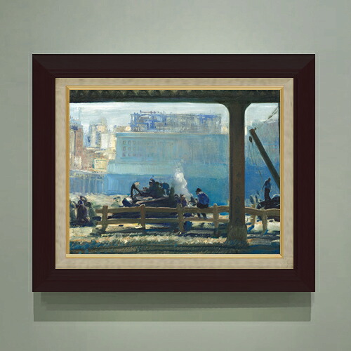 【油絵 直筆仕上げ】ジョージ・ベローズ Blue Morning F6 【額入り】 絵画 販売 6号 油彩 風景画 556×465mm 複製画 送料無料 プレゼント ギフト 開店祝い 開業祝い 退職祝い 新築祝い リビング 玄関 モダン アートフレーム 壁掛け|絵画販売アートレスト