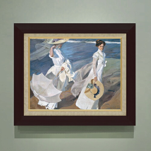 【油絵 直筆仕上げ】ソローリャ Strolling along the Seashore F6 【額入り】 絵画 販売 6号 油彩 人物画 556×465mm 複製画 送料無料 プレゼント ギフト 開店祝い 開業祝い 退職祝い 新築祝い リビング 玄関 モダン アートフレーム 壁掛け