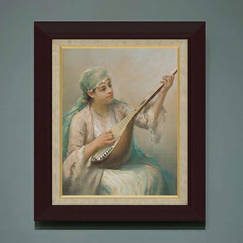 【油絵 直筆仕上げ】ファウストゾナロ Woman Playing a String Instrument F6 【額入り】 絵画 販売 6号 油彩 人物画 556×465mm 複製画 送料無料 プレゼント ギフト 開店祝い 開業祝い 退職祝い 新築祝い リビング 玄関 モダン アートフレーム 壁掛け