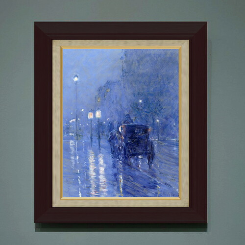 【油絵 直筆仕上げ】フレデリック・チャイルド・ハッサム Rainy Midnight F6 【額入り】 絵画 販売 6号 油彩 風景画 556×465mm 複製画 送料無料 プレゼント ギフト 開店祝い 開業祝い 退職祝い 新築祝い リビング 玄関 モダン アートフレーム 壁掛け|絵画販売アートレスト
