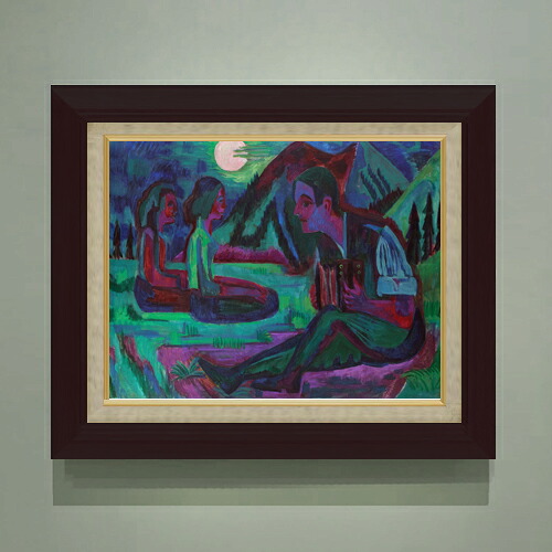 【油絵 直筆仕上げ】キルヒナー 夜の月、月光のアコーディオン奏者 F6 【額入り】 絵画 販売 6号 油彩 抽象画 556&times;465mm 複製画 送料無料 プレゼント ギフト 開店祝い 開業祝い 退職祝い 新築祝い リビング 玄関 モダン アートフレーム 壁掛け｜絵画販売アートレスト