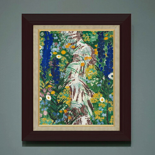 【油絵 直筆仕上げ】ババーガー 小川沿いの花 F6 【額入り】 絵画 販売 6号 油彩 抽象画 556×465mm 複製画 送料無料 プレゼント ギフト 開店祝い 開業祝い 退職祝い 新築祝い リビング 玄関 モダン アートフレーム 壁掛け|絵画販売アートレスト