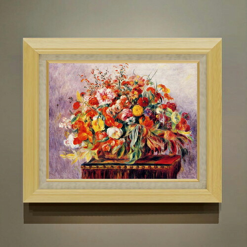【油絵 直筆仕上げ】ルノワール バスケットの花々 F6 【額入り】 絵画 販売 6号 油彩 静物画 556×465mm 複製画 送料無料 プレゼント ギフト 開店祝い 開業祝い 退職祝い 新築祝い リビング 玄関 モダン アートフレーム 壁掛け
