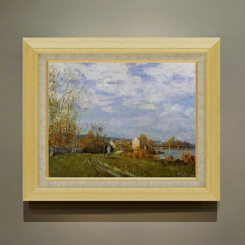 【油絵 直筆仕上げ】シスレー ブージヴァル、川の畔 F6 【額入り】 絵画 販売 6号 油彩 風景画 556×465mm 複製画 送料無料 プレゼント ギフト 開店祝い 開業祝い 退職祝い 新築祝い リビング 玄関 モダン アートフレーム 壁掛け