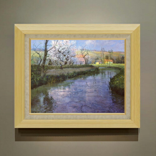 【油絵 直筆仕上げ】フリット・タヴロー フレンチリバーの風景 F6 【額入り】 絵画 販売 6号 油彩 風景画 556×465mm 複製画 送料無料 プレゼント ギフト 開店祝い 開業祝い 退職祝い 新築祝い リビング 玄関 モダン アートフレーム 壁掛け