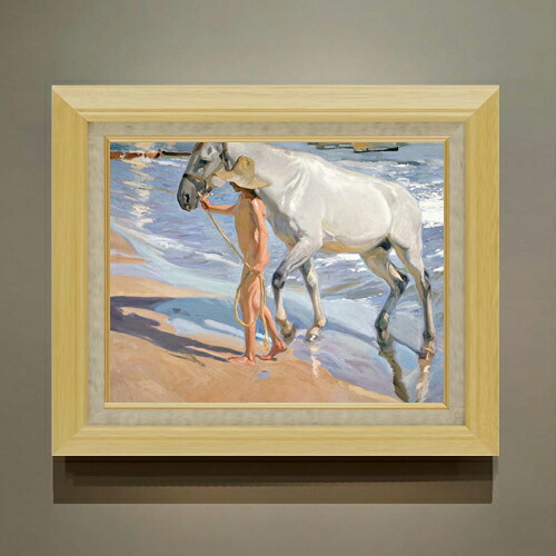 【油絵 直筆仕上げ】ソローリャ The Horses Bath F6 【額入り】 絵画 販売 6号 油彩 風景画 556&times;465mm 複製画 送料無料 プレゼント ギフト 開店祝い 開業祝い 退職祝い 新築祝い リビング 玄関 モダン アートフレーム 壁掛け｜絵画販売アートレスト
