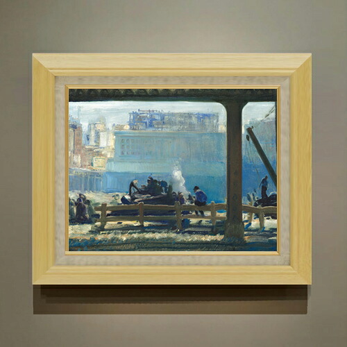 【油絵 直筆仕上げ】ジョージ・ベローズ Blue Morning F6 【額入り】 絵画 販売 6号 油彩 風景画 556&times;465mm 複製画 送料無料 プレゼント ギフト 開店祝い 開業祝い 退職祝い 新築祝い リビング 玄関 モダン アートフレーム 壁掛け｜絵画販売アートレスト