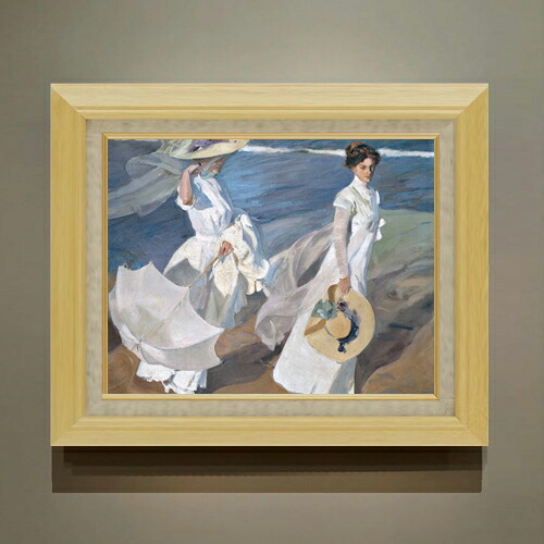 【油絵 直筆仕上げ】ソローリャ Strolling along the Seashore F6 【額入り】 絵画 販売 6号 油彩 人物画 556×465mm 複製画 送料無料 プレゼント ギフト 開店祝い 開業祝い 退職祝い 新築祝い リビング 玄関 モダン アートフレーム 壁掛け